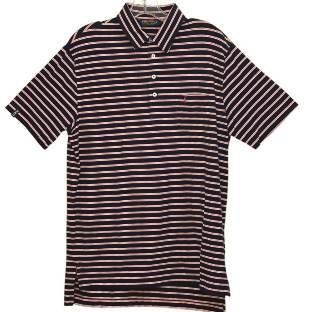 Polo Golf Ralph Lauren Men Polo Shirt Navy Stripe Stretch Lisle Athletisure M